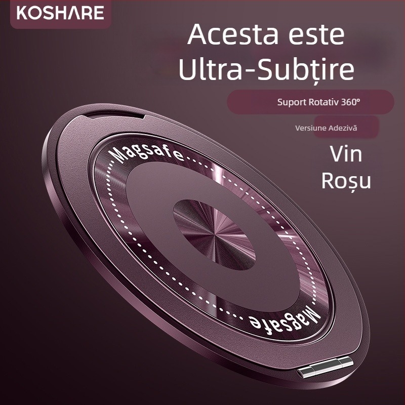 Suport inel pentru telefon ultra-subțire, cu rotire la 360°, magnetic, pliabil și multifuncțional, potrivit pentru bărbați și femei