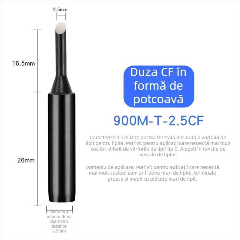 936 Vârf de lipit, formă potcoavă, seria CF, 42 mm, 60 W, 200–480°C, fără plumb, aliaj de cupru electroplacat