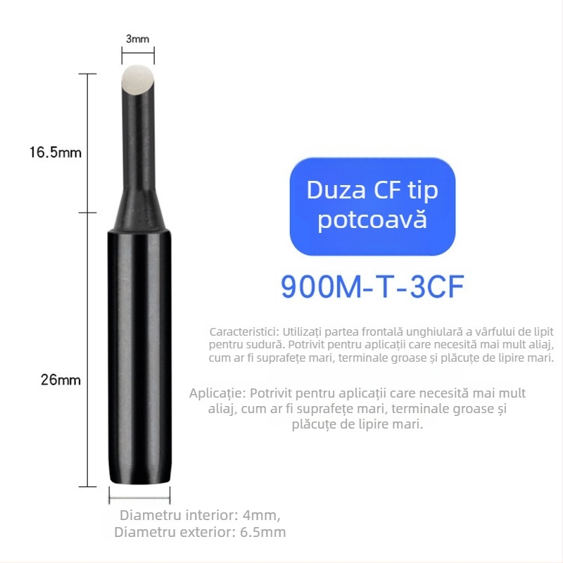 936 Vârf de lipit, formă potcoavă, seria CF, 42 mm, 60 W, 200–480°C, fără plumb, aliaj de cupru electroplacat