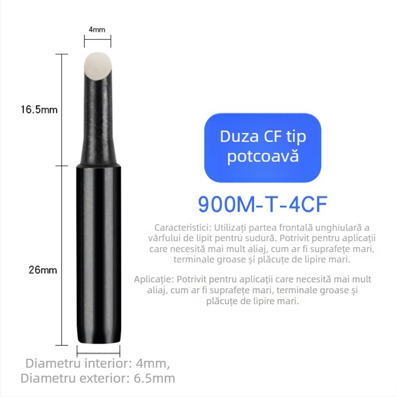 936 Vârf de lipit, formă potcoavă, seria CF, 42 mm, 60 W, 200–480°C, fără plumb, aliaj de cupru electroplacat
