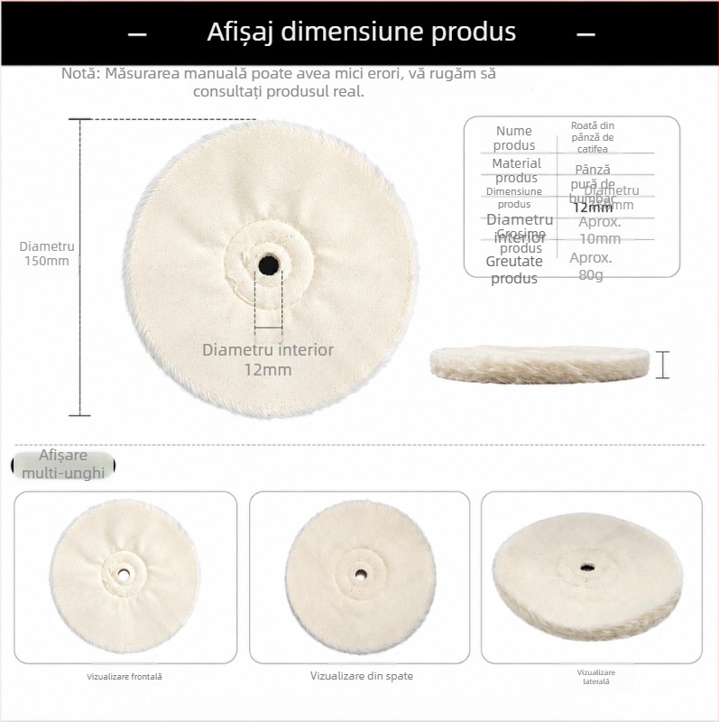 Set de roți textile pentru lustruire bijuterii, metal, lemn și mobilier – 4 piese