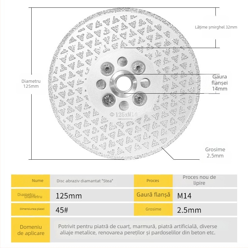 Disc diamant cu două fețe pentru tăiere și polisare: marmură, plăci ceramice și piatră de cuarț