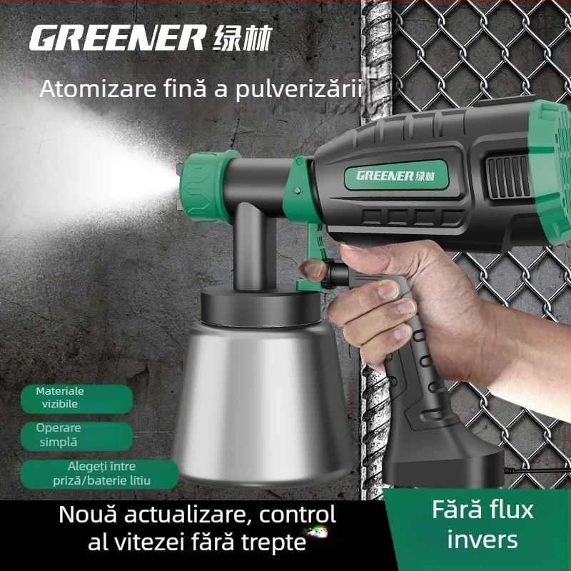 Green Forest pistolă electrică de vopsire — sistem all-in-one pentru vopsele de piatră reală și latex, model compact pentru autoturisme