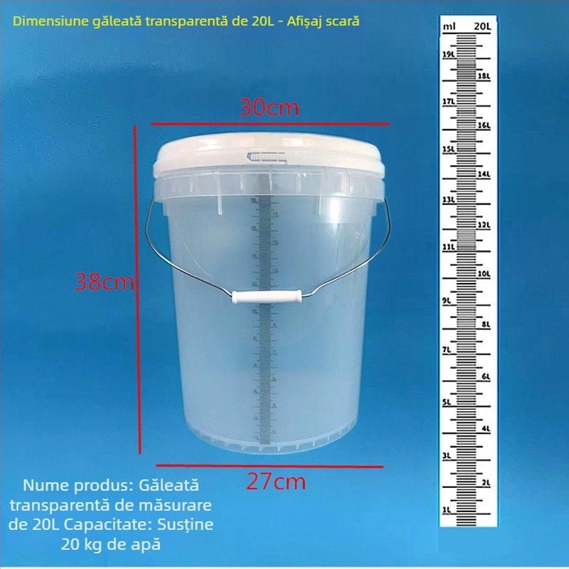 Recipient de măsurare, precizie înaltă, cu capacitate mare și scară, cană de plastic cu capac, pentru amestecuri de dezinfectant, 20 L