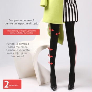 Colanți compresivi pentru modelarea picioarelor, negri, grosime medie, pentru purtare la exterior, foarte strâmți
