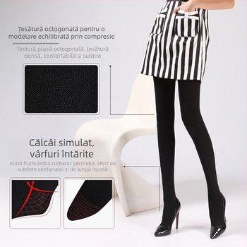 Colanți compresivi pentru modelarea picioarelor, negri, grosime medie, pentru purtare la exterior, foarte strâmți