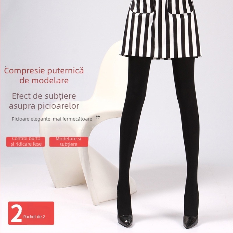 Colanți compresivi pentru modelarea picioarelor, negri, grosime medie, pentru purtare la exterior, foarte strâmți