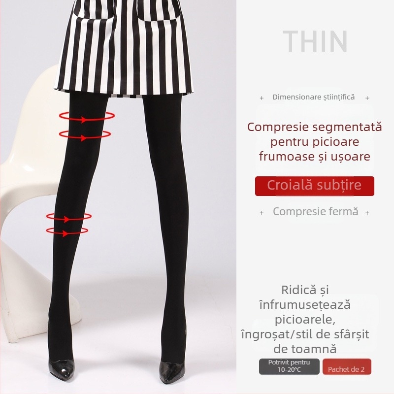 Colanți compresivi pentru modelarea picioarelor, negri, grosime medie, pentru purtare la exterior, foarte strâmți