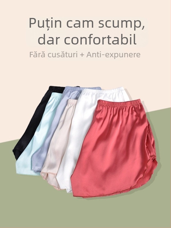Șorturi scurte de siguranță pentru femei, albe, din ice silk ușor, opace, fără tiv rulat, potrivite pentru purtare în exterior și acasă.