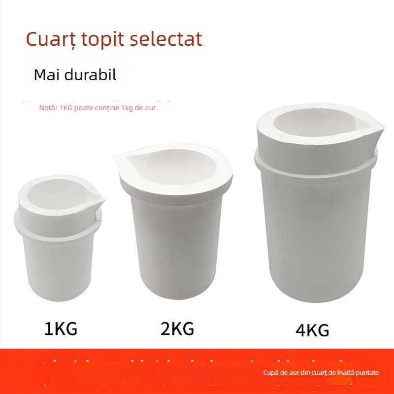 Cruciblu de topire din cuarț cu cupă din cuarț de înaltă puritate și înveliș ceramic din corind, rezistent la temperaturi ridicate pentru topirea aurului, argintului, cuprului și platină