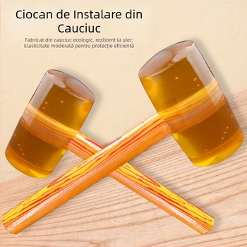 Ciocan din cauciuc cu mâner din lemn, pentru plăci și podele de marmură, montaj