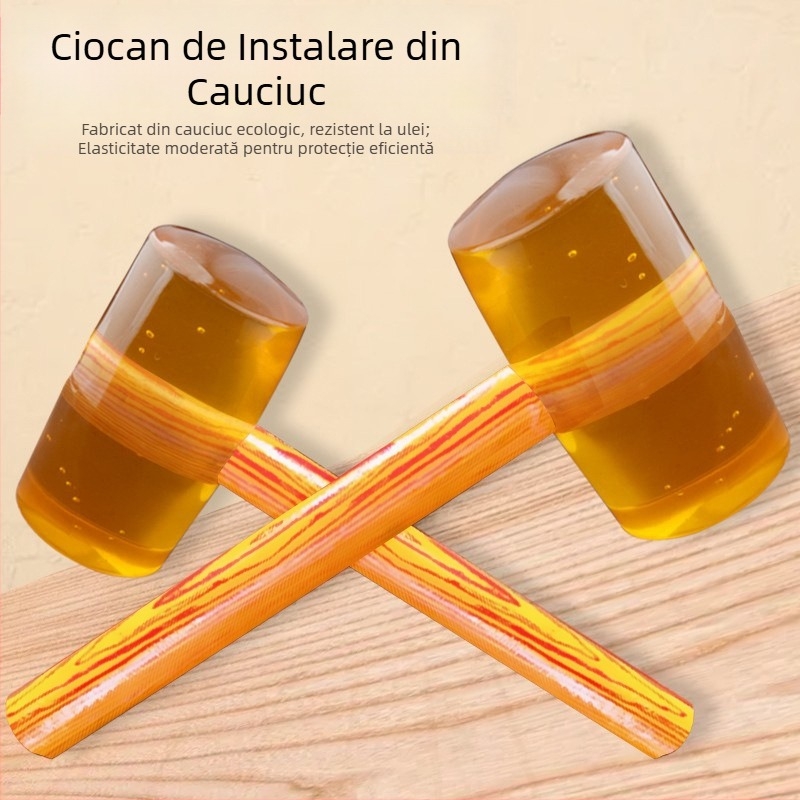 Ciocan din cauciuc cu mâner din lemn, pentru plăci și podele de marmură, montaj