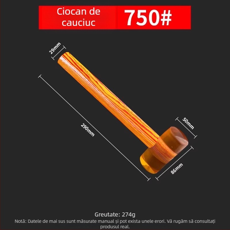 Ciocan din cauciuc cu mâner din lemn, pentru plăci și podele de marmură, montaj