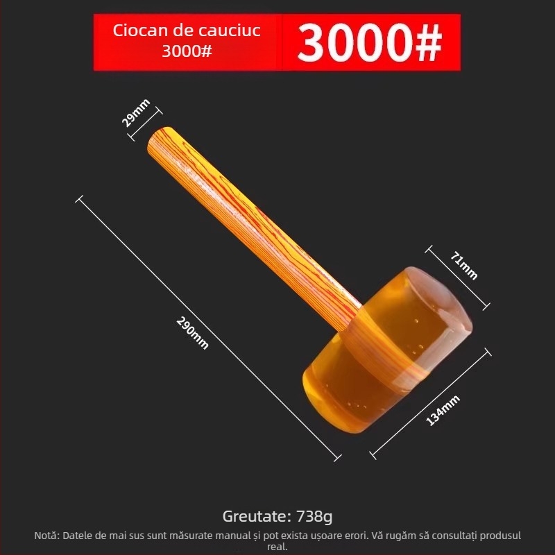 Ciocan din cauciuc cu mâner din lemn, pentru plăci și podele de marmură, montaj