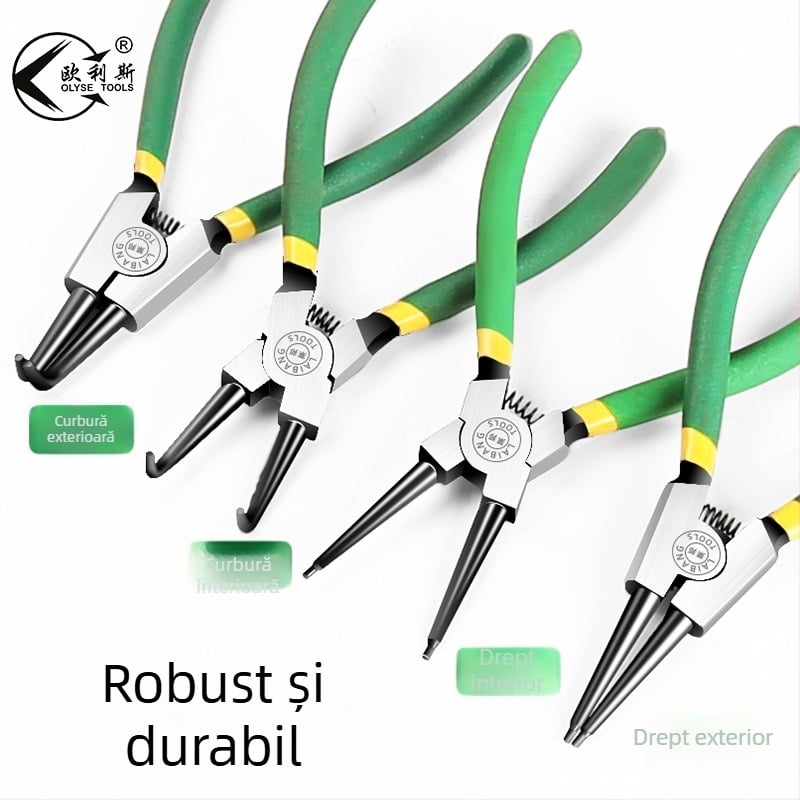 Clește Circlip de 7 inch, Clește pentru inele de retenție, Clește multifuncțional cu fălci drepte și curbate