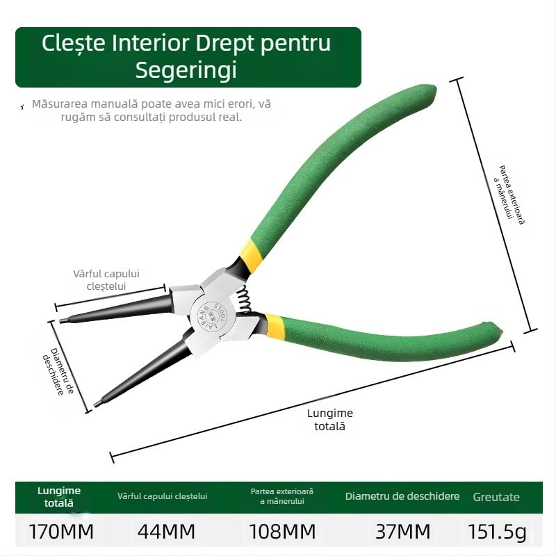 Clește Circlip de 7 inch, Clește pentru inele de retenție, Clește multifuncțional cu fălci drepte și curbate
