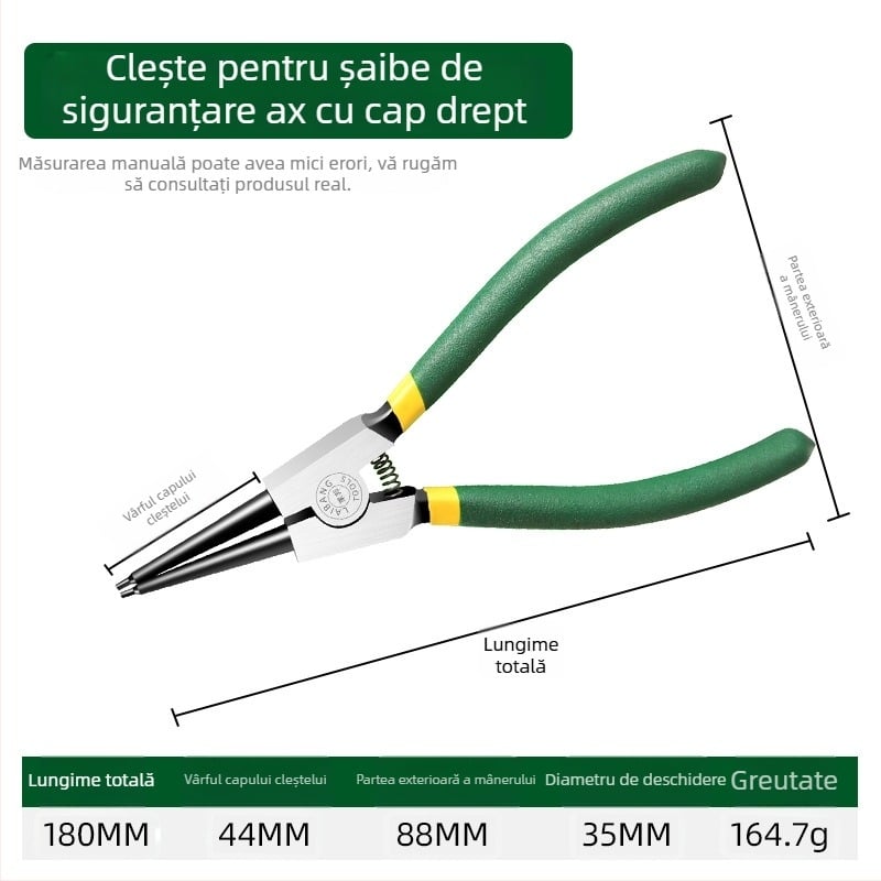 Clește Circlip de 7 inch, Clește pentru inele de retenție, Clește multifuncțional cu fălci drepte și curbate
