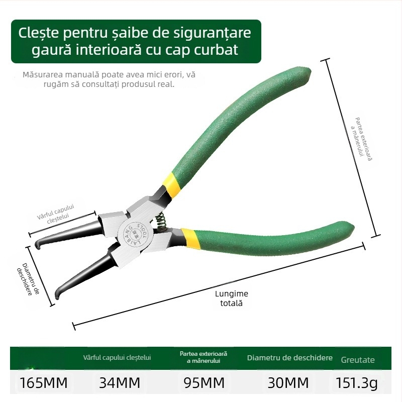Clește Circlip de 7 inch, Clește pentru inele de retenție, Clește multifuncțional cu fălci drepte și curbate