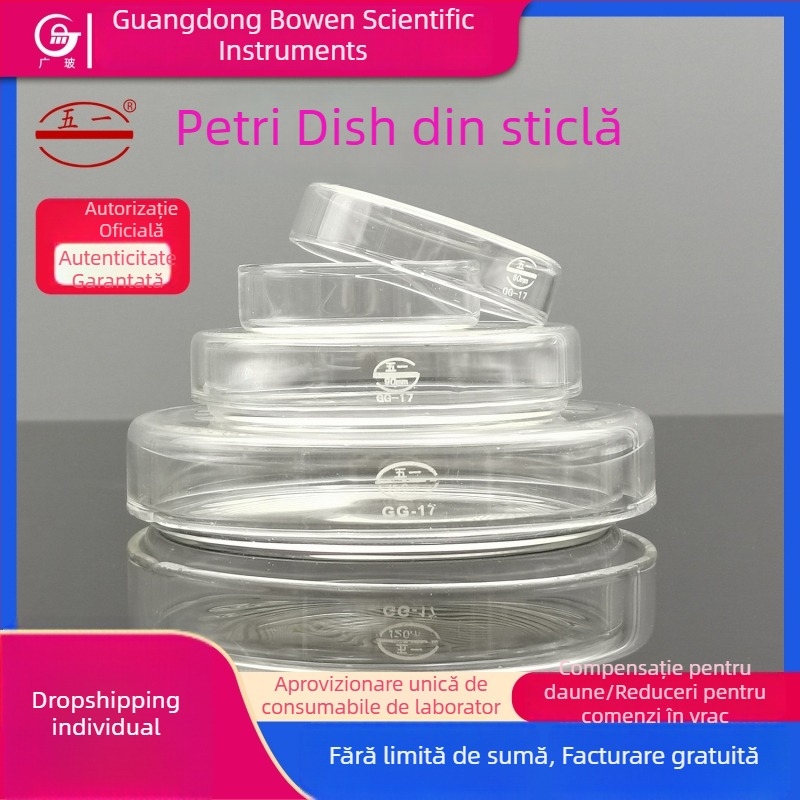Placă Petri din sticlă pentru laborator cu capac, rezistentă la temperaturi înalte, potrivită pentru microbiologie și hidroponie