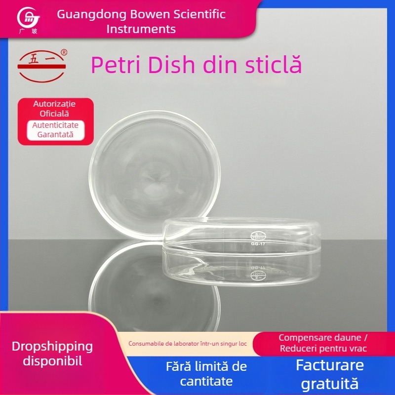 Placă Petri din sticlă pentru laborator cu capac, rezistentă la temperaturi înalte, potrivită pentru microbiologie și hidroponie
