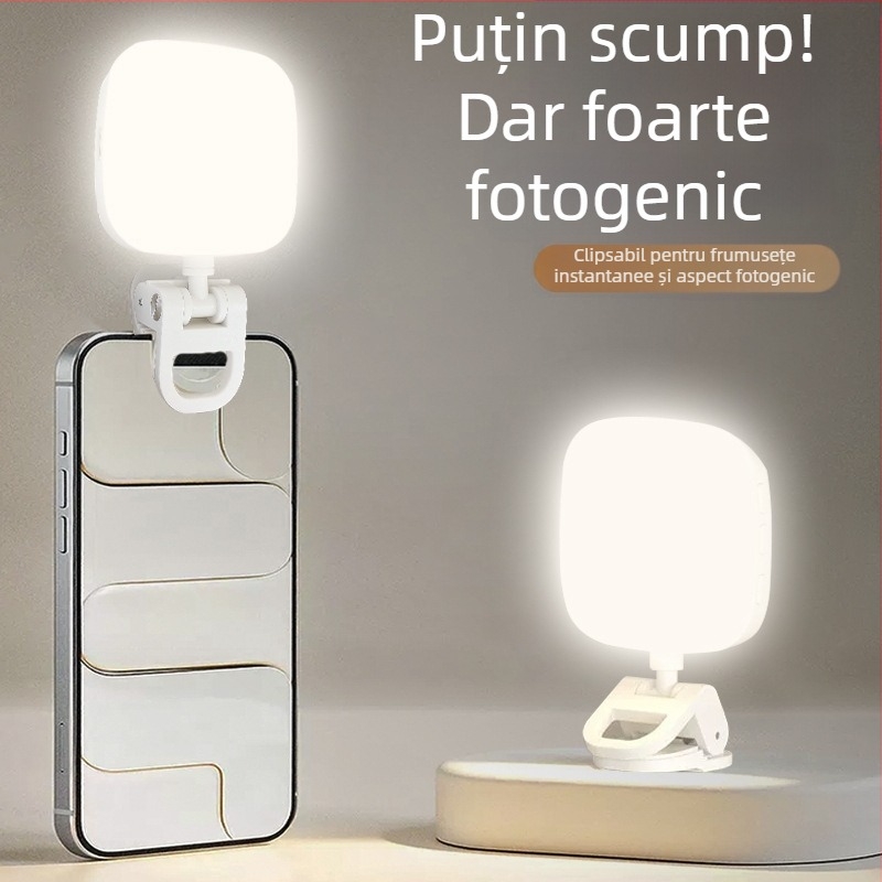 Lumină de completare portabilă cu oglindă pentru live streaming, selfie și înregistrare video în aer liber; temperatură de culoare reglabilă