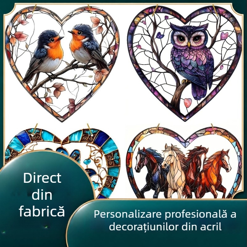 2D din acril Boho stil, inimă în formă de pasăre, obiect decorativ luminos pentru casă și birou