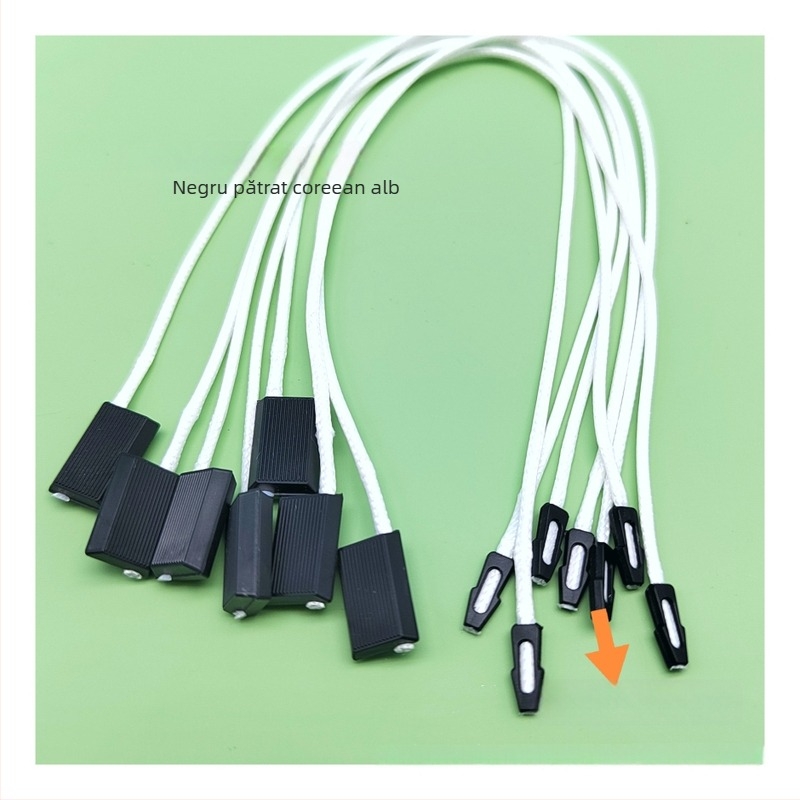 Lanyard pentru etichete din fir de ceară cu dungi pătrate, reutilizabil, cu cap de cârlig, negru-alb