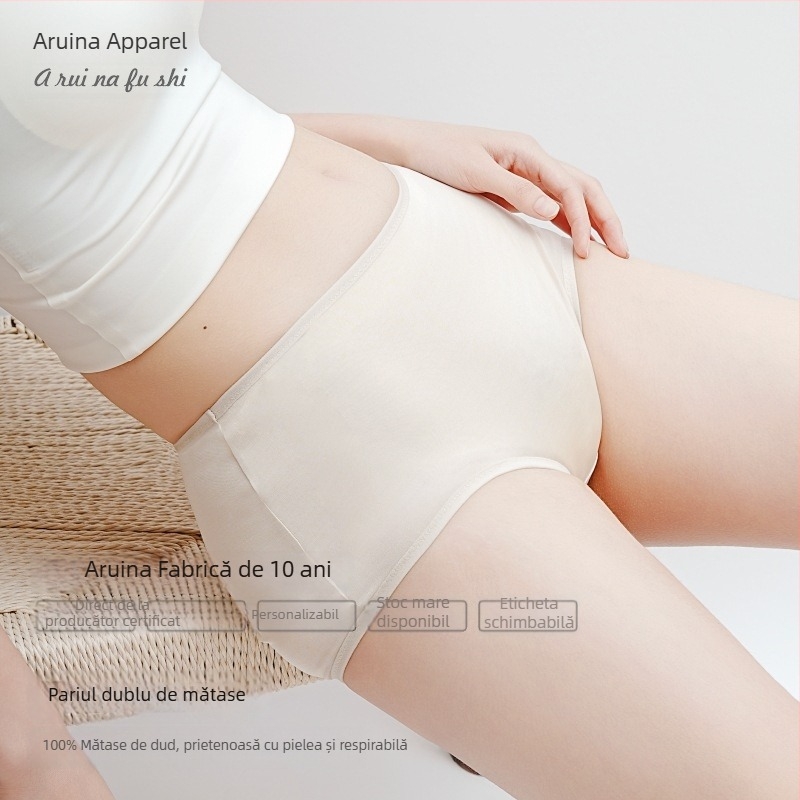 Stil japonez, mătase de Mulberry de înaltă calitate, plus size, respirabilă, culoare solidă, talie înaltă pentru modelare, chiloți tricotati pentru femei