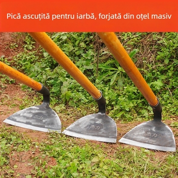 Lopată pentru buruieni din oțel aliat forjat, într-o singură piesă, cu mâner lung, pentru curățarea terenului.