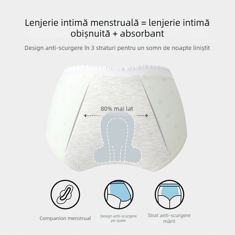 Chiloți menstrual pentru fete, antibacteriali, protecție împotriva scurgerilor, croială triunghiulară, 10A