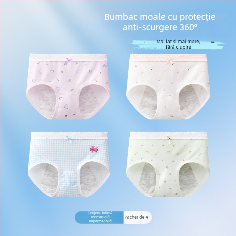 Chiloți menstrual pentru fete, antibacteriali, protecție împotriva scurgerilor, croială triunghiulară, 10A