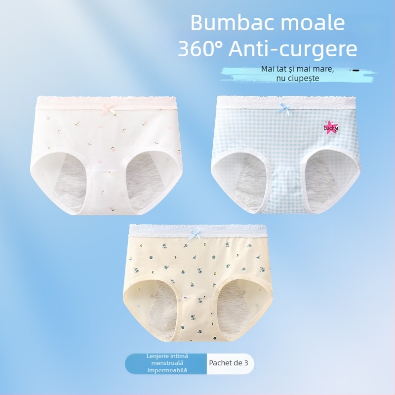 Chiloți menstrual pentru fete, antibacteriali, protecție împotriva scurgerilor, croială triunghiulară, 10A