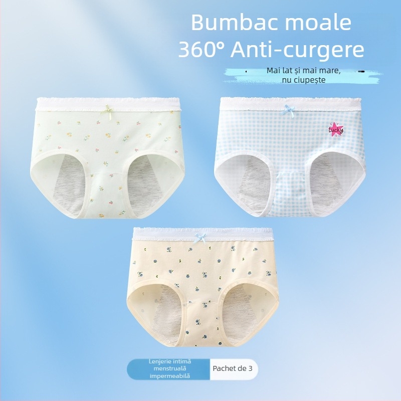 Chiloți menstrual pentru fete, antibacteriali, protecție împotriva scurgerilor, croială triunghiulară, 10A