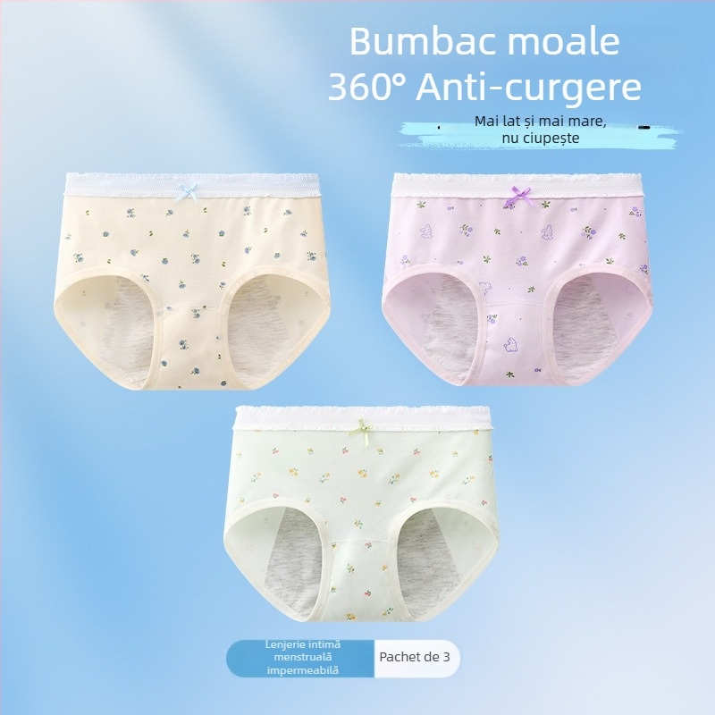 Chiloți menstrual pentru fete, antibacteriali, protecție împotriva scurgerilor, croială triunghiulară, 10A