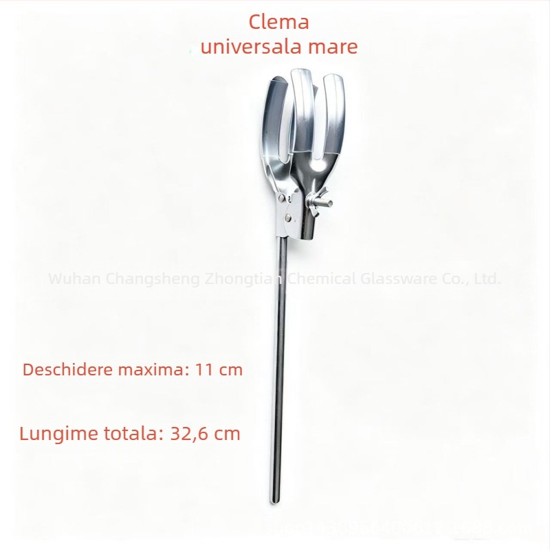 Clema cu trei fălci, clemă medie pentru becher, clemă încrucișată, clemă pentru flacon cu șurub superior dublu, clemă universală, clemă pentru tubul de condensare, accesorii pentru suport de fier