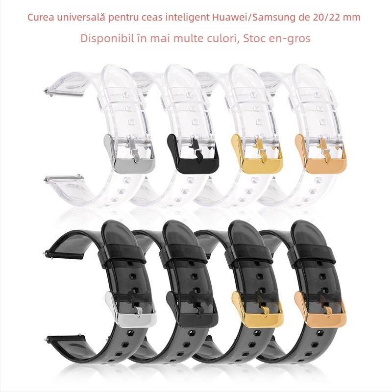 Brățară transparentă de ceas, 20/22mm, pentru Samsung Galaxy Watch4 și ceasuri Huawei