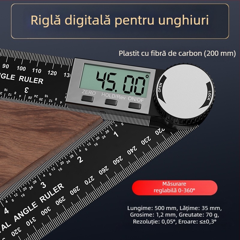 Riglă unghiulară digitală cu afișaj, precizie înaltă, măsurare de 360°, riglă universală pentru tâmplărie