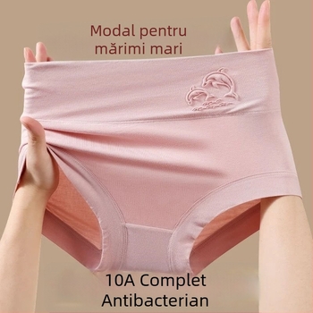 Lenjerie intimă pentru femei, talie înaltă, modal, antibacterian, respirabil, absorbant, patru anotimpuri, mărime plus, model relief delfin-flori