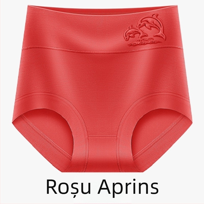 Lenjerie intimă pentru femei, talie înaltă, modal, antibacterian, respirabil, absorbant, patru anotimpuri, mărime plus, model relief delfin-flori