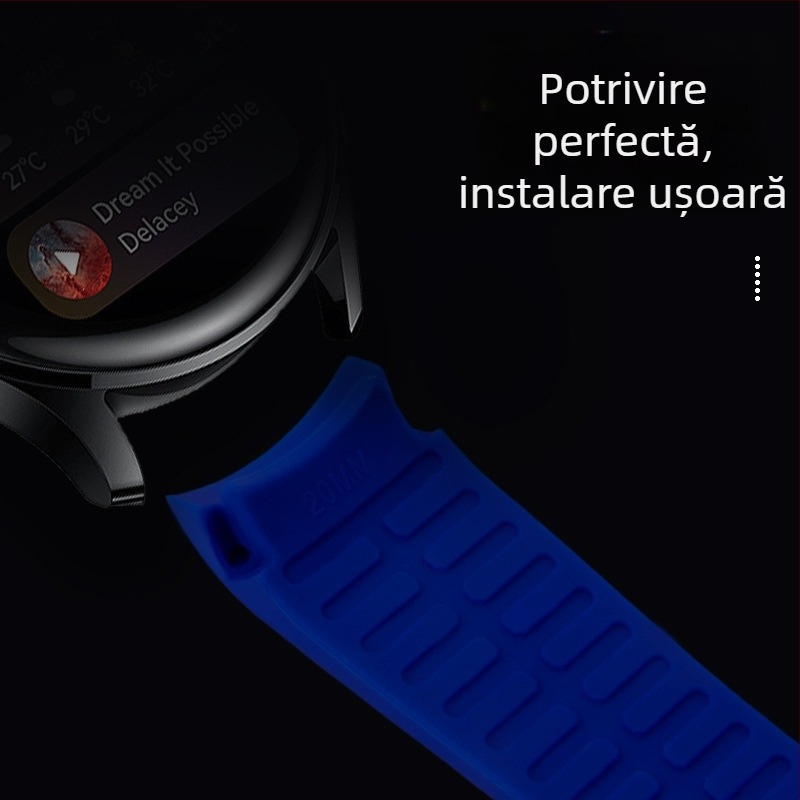 Bratara din silicon lichid compatibilă cu Samsung Galaxy Watch5/4/3, 20/22 mm, culoare solidă, cataramă argintie