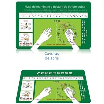 Suport de scriere pentru elevi cu poziție corectă a ținerii pixului, suprafață de scriere pentru copii, zonă moale de birou cu protecție pentru ochi și mouse pad ecologic