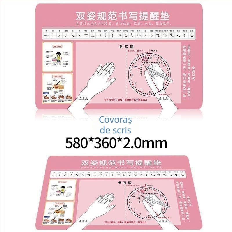 Suport de scriere pentru elevi cu poziție corectă a ținerii pixului, suprafață de scriere pentru copii, zonă moale de birou cu protecție pentru ochi și mouse pad ecologic