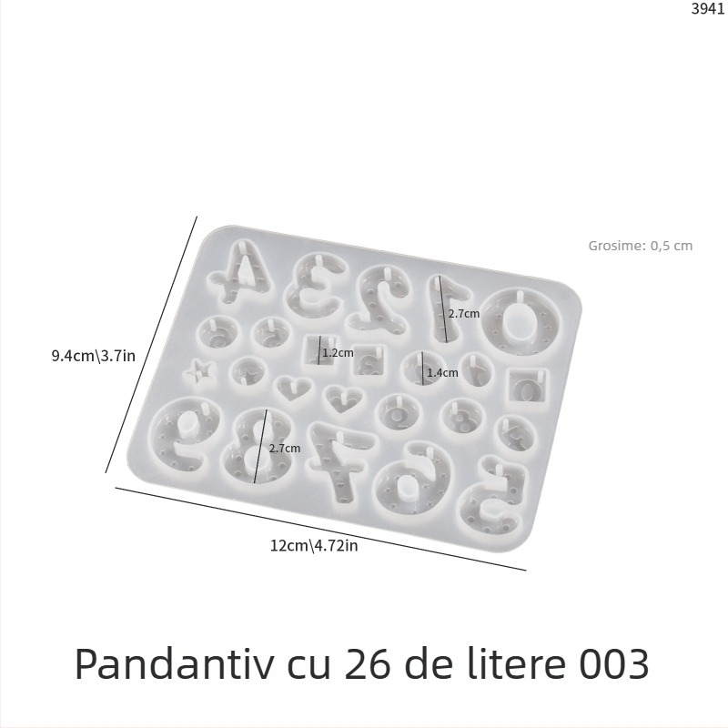 Formă din silicon pentru rășină epoxidică DIY bijuterii: 26 litere engleze, cifre, simboluri și inimă — cercei, pandantive, accesorii