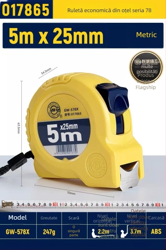 Great Wall bandă metrică din oțel de precizie, îngroșată și întărită, precizie înaltă, 3m, 5m, 7.5m și 10m, rezistentă la uzură