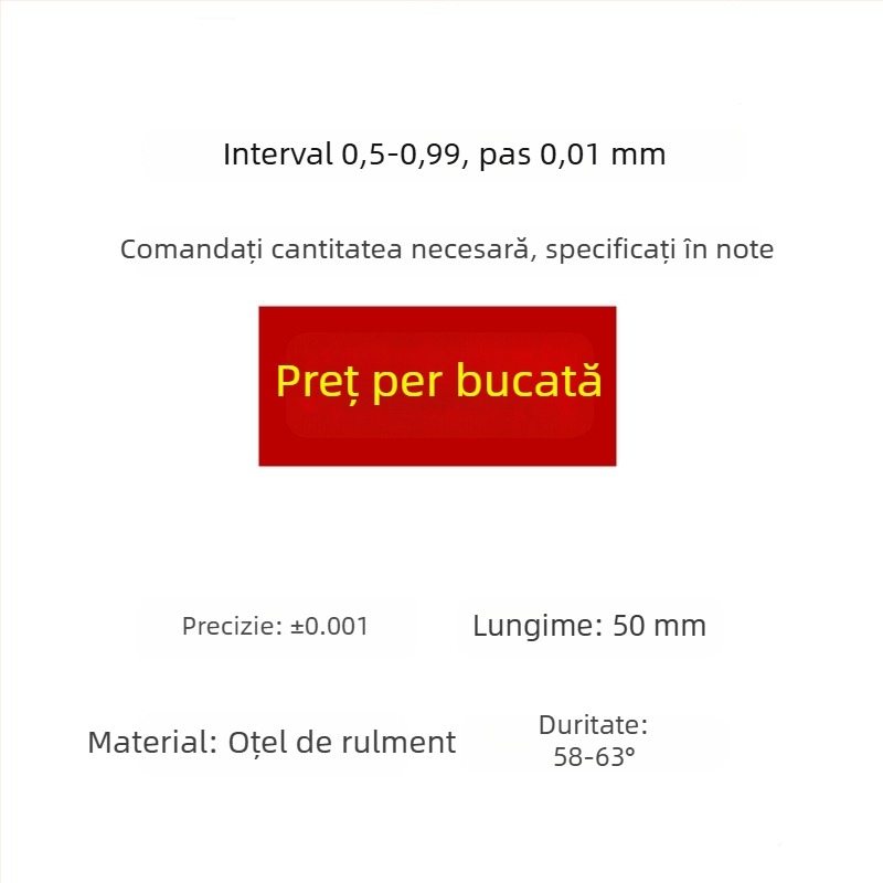 Calibru de ac de înaltă precizie, calibru standard pentru pini și dopuri, interval 0,1–30 (interval 0,01)