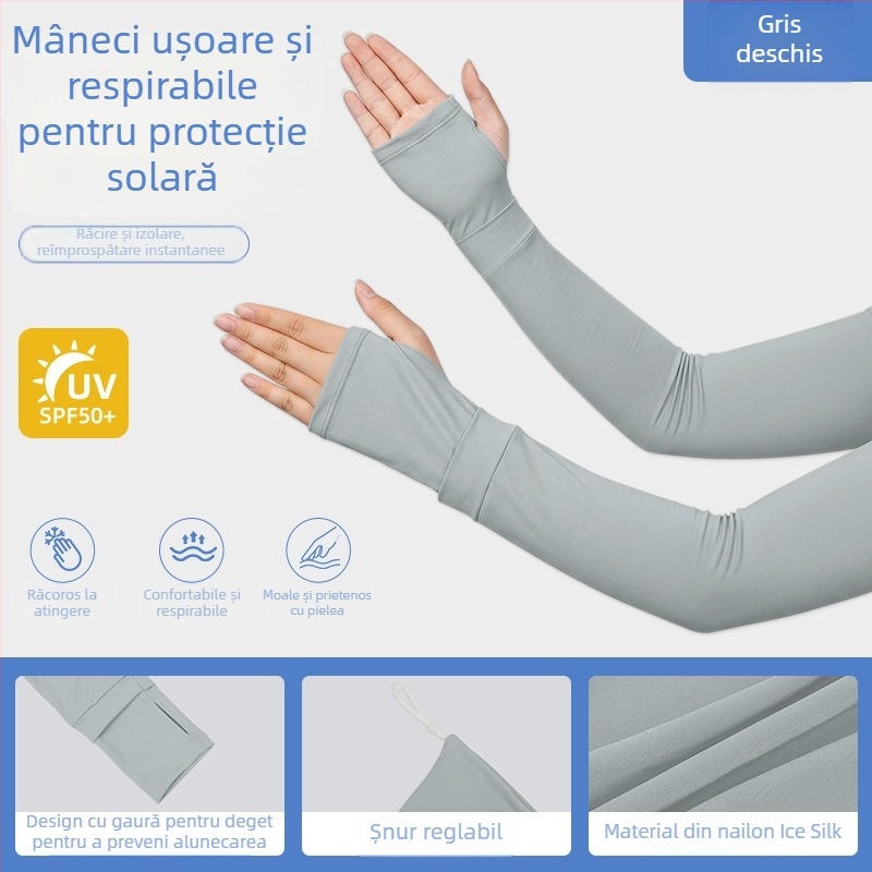 Manșete pentru ciclism, protecție solară UPF50, material Ice Silk, șnur reglabil