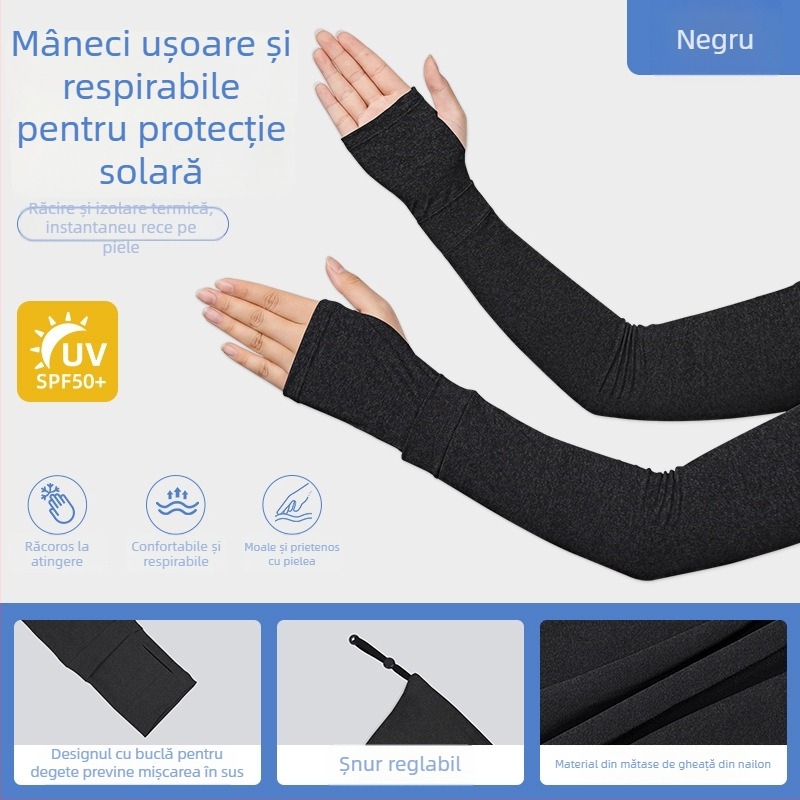 Manșete pentru ciclism, protecție solară UPF50, material Ice Silk, șnur reglabil