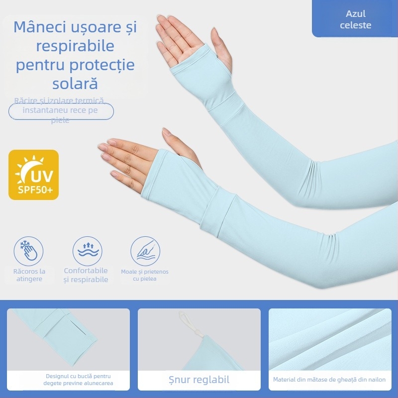 Manșete pentru ciclism, protecție solară UPF50, material Ice Silk, șnur reglabil