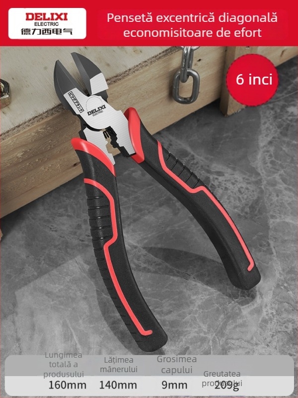 Delixi Clește eccentrice, nivel industrial, economizor de efort, clește pentru sârmă cu vârf ascuțit, 6–8–9 inch