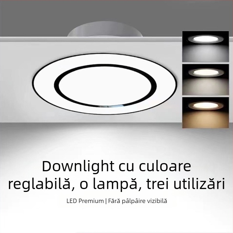 Carpell LED reglaj tri-color, Downlight încastrat pentru living, 5W/7W/7.5W, Carcasă din aluminiu, 4000K, CRI 90+